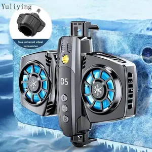 Mobile Phone Cooler for Live Streaming and Mobile Gaming. Suitable for Phones with a Width of 68-88mm, This Cooler Provides Rapid Cooling with  RGB Lighting, LED Temperature Display, and a Dual-core Heatsink. Includes Phones and Accessories.