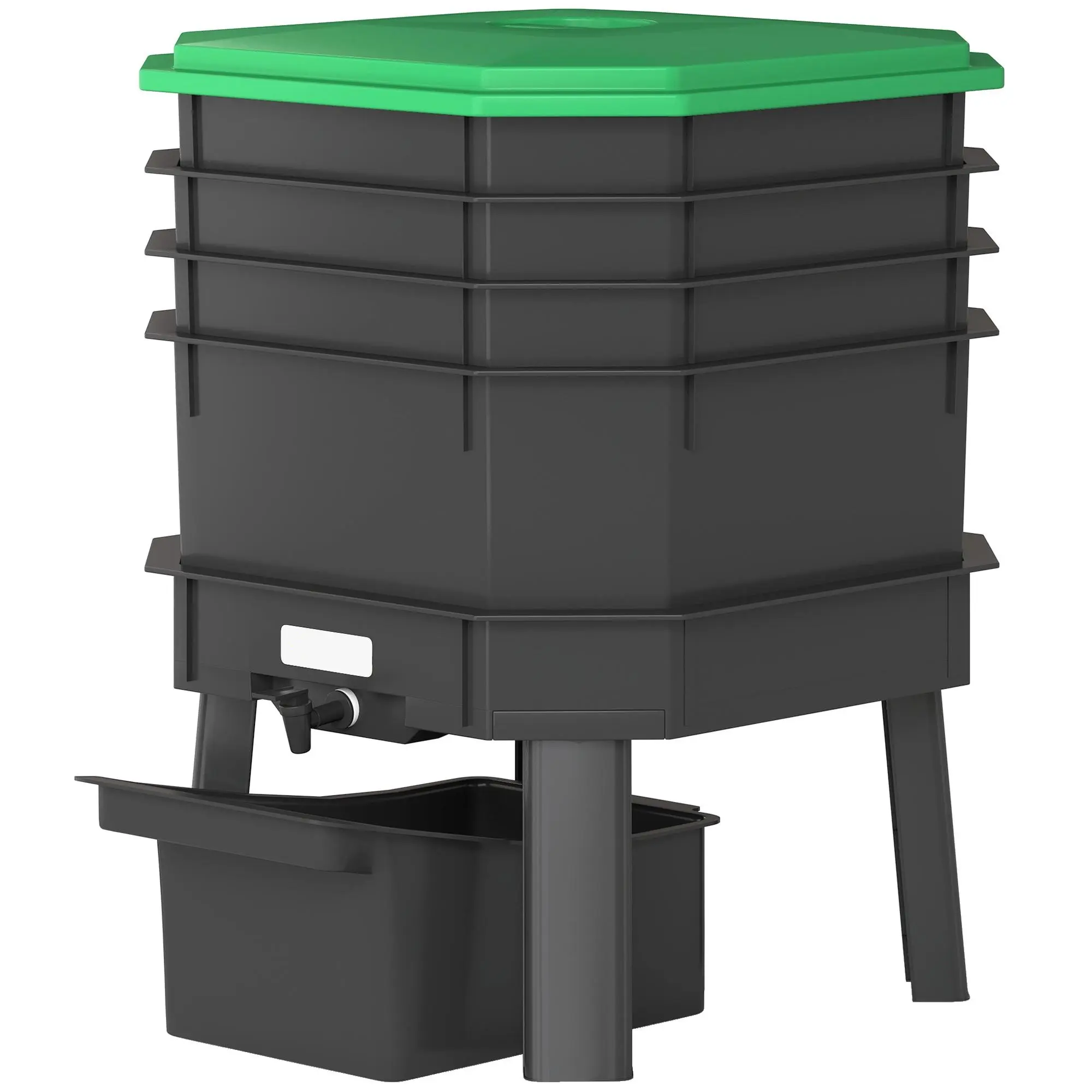 7.4 Gal 4-Tray Worm Composter Bin, Dark Green Indoor & Outdoor Waste Recycling Home Compost Bin for Food Waste Disposal