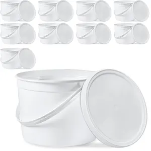 1 Gallon BPA Free Round Plastic Bucket with Lids - 10 Pack - for Ice Cream, Soup, Food Storage - Freezer and Food Safe
