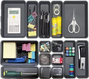 Kutesna 15-Piece Interlocking Desk Drawer Organizer Separator Pack - Waterproof, Lightweight Bin Container for Office, Kitchen