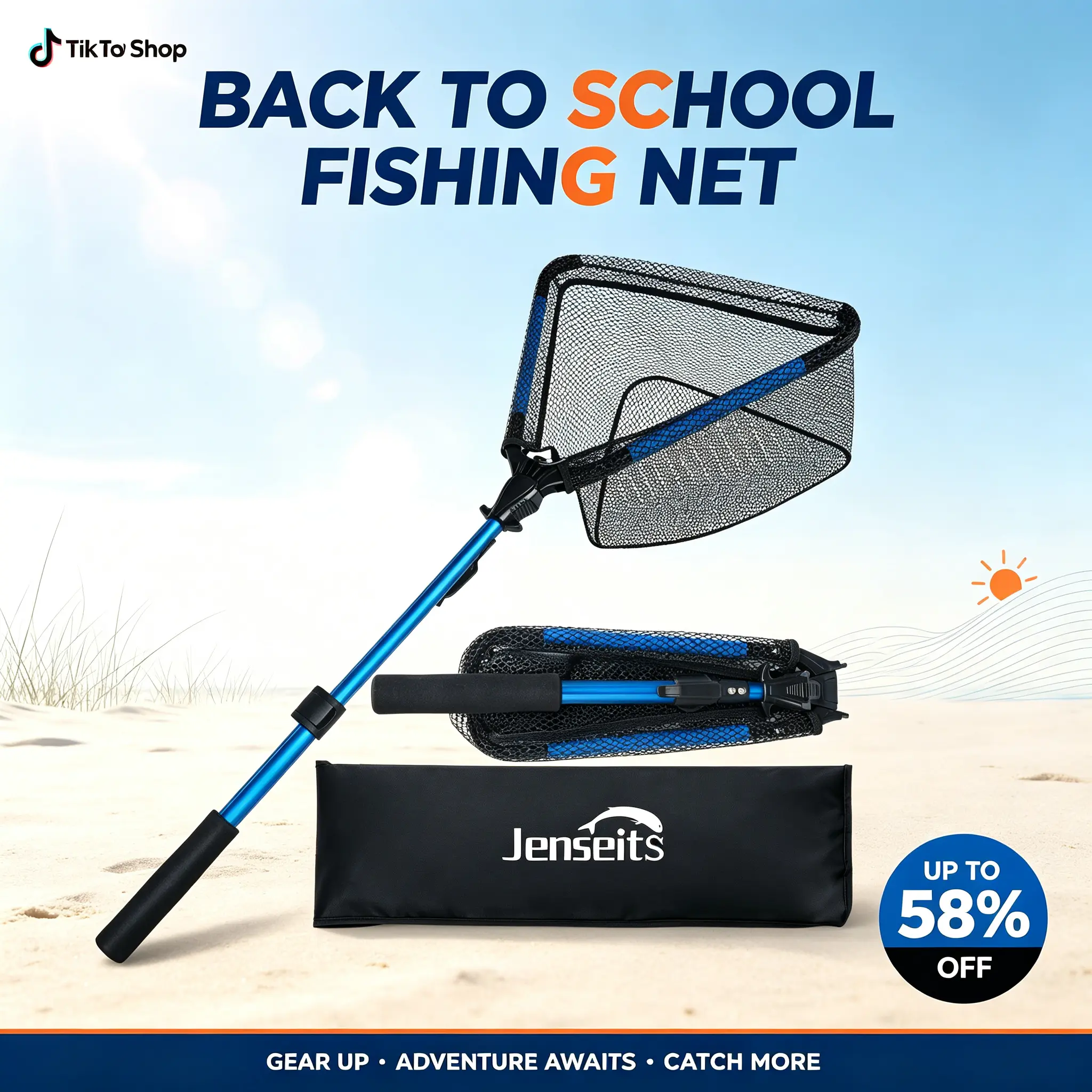 【Back to School】Jenseits Floating Fishing Net with Telescopic Aluminum Handle-Rubber Coated Fish Net, EVA Floating Frame, Lightweight Extendable Net for Kayak Boat Bass Trout Fishing tiktokshopbacktoschool