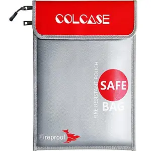 COLCASE Fireproof Document Bag Upgraded 2 Pockets (2000 ℉)15 x 11 Inches Silicone Coated Fireproof and Waterproof Bag Fireproof Safe Bag Storage for Money, Documents, Jewelry and Passport