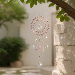 Crystal Sun Catcher, Amethyst Crystal Double Hoop Suncatcher, Rainbow Maker Indoor Outdoor Decor for Window Bedroom, Bless Gift