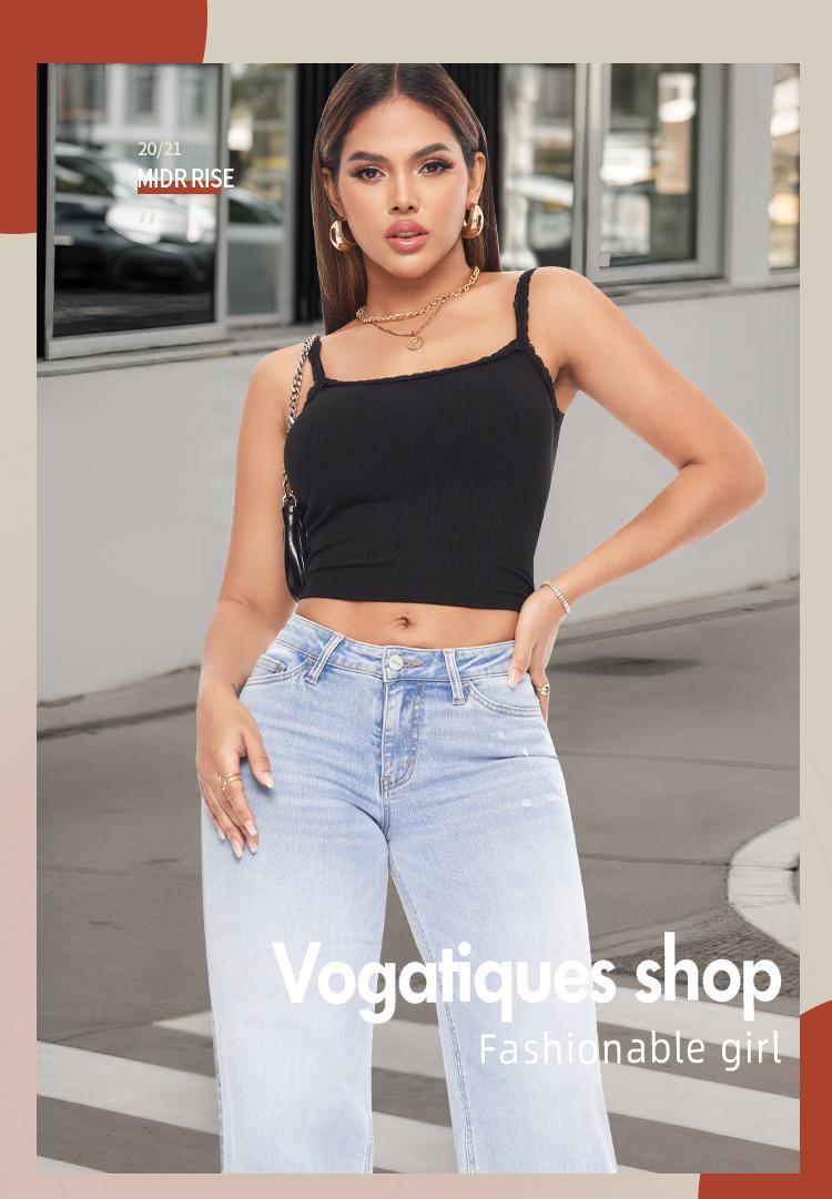 Vogatiques Super Stretchy Mid Waist Wide Leg Baggy Jeans Butterfly Flare Jeans Curvy Tummy Control Plus Size Regular Size BBL Womenswear Bottom Denim Pants Lifting Underwear Lady Streetwear Trouser Minimalist High Waist