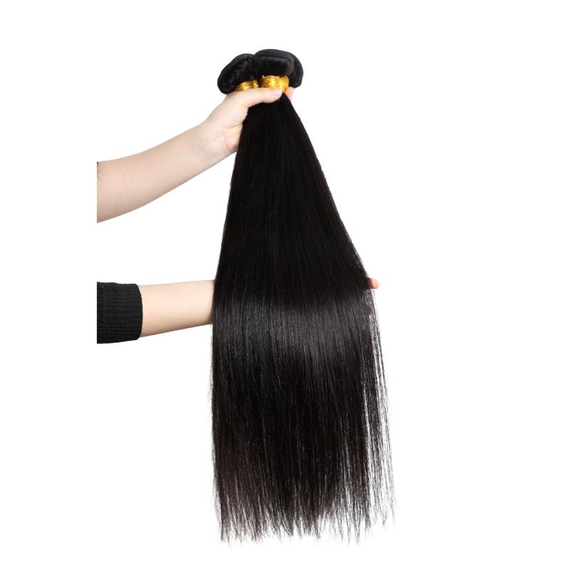[Last Special Offer] Human Hair 3/4 Bundles Straight Hair Nature Black with 2x6 Lace Closure Brazilian Hair Luxury Salon Can Be Dyed & Styled No Shedding Tangle-Free