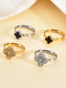 Women's Stainless Steel Four-Leaf Clover Ring, Cold Style Fashion Jewelry, Classic Simple Design, Non-Fading Luxury Accessory