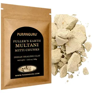 Multani Mitti Chunks for Face Pack | 100g/3.52 oz | Natural Raw Indian Healing Clay for Hair | Fuller's Earth Powder Anti Acne Scrub | Tan Removal Skin Tightening Face Mask for Glowing Skin