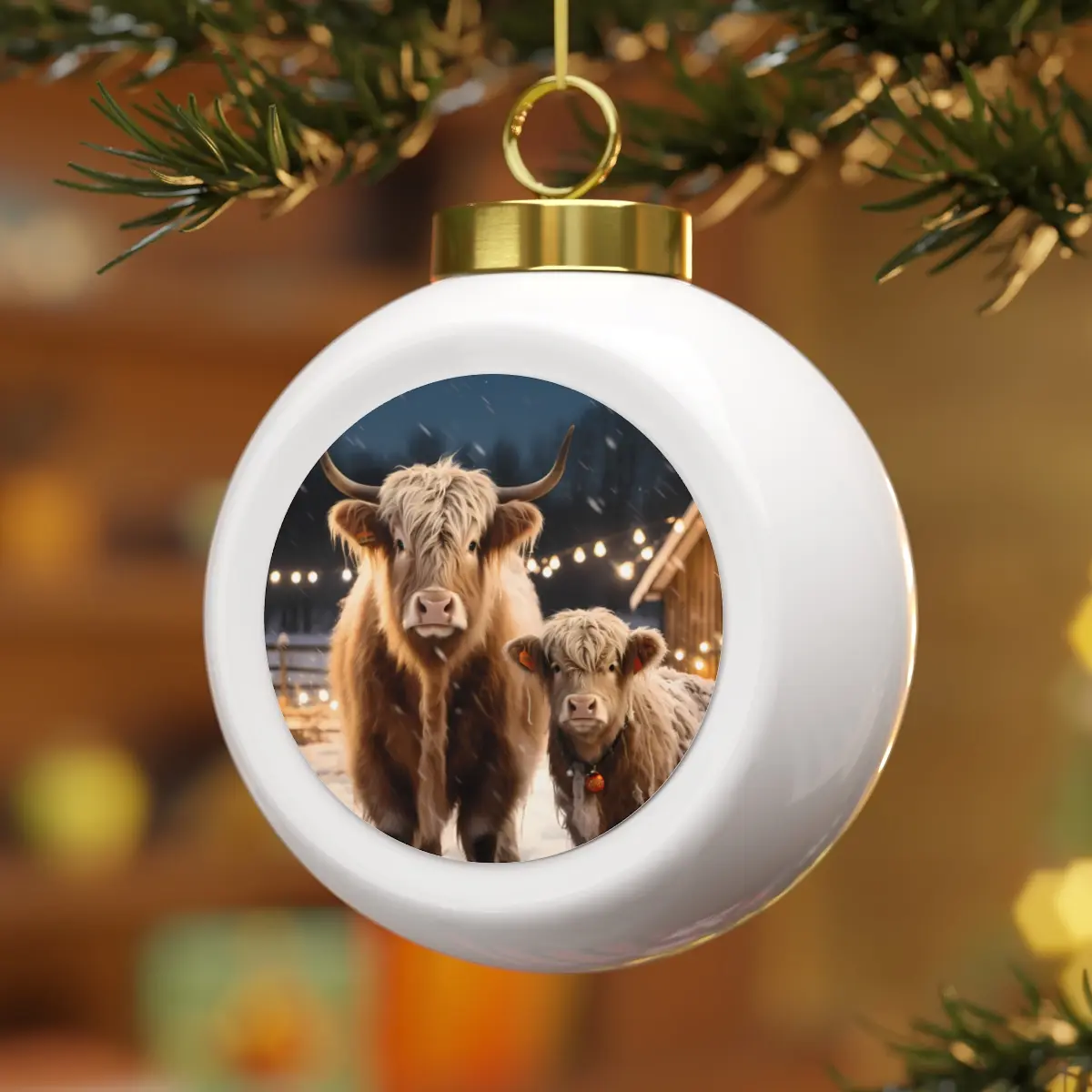 Christmas Highland Cow & Calf Ornament - Cottagecore Farmhouse Decor - Country Chic Holiday Gift, Seasonal Home Decorations, Holiday, Rustic