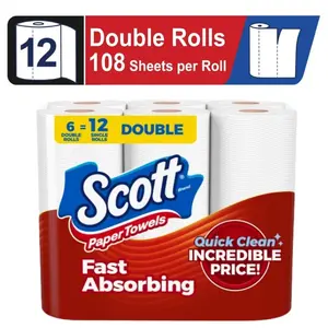 Multi-Purpose Paper Towel Rolls – 6 Double Rolls Equivalent to 12 Regular Rolls(100 Sheets Per Roll), Strong & Absorbent