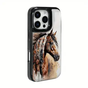 Watercolor horse drawn pattern, made of durable TPU, including card slot, and providing various functional functions, suitable for bank and transportation cards, suitable for iPhone 17 16 15 14 13 12, Samsung and other series models