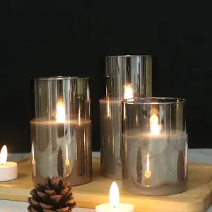 Rechargeable Flameless Candle, Flashing LEDPillar Real Wax Candle with Remote Control andTimer, Upgraded Teardrop Wick, Gray Candle, 1Set of 3 craft resin