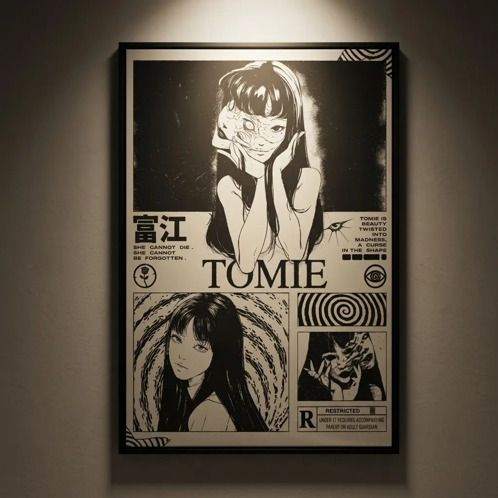 Tomie Junji Ito Manga Poster Aesthetic Horror Anime Wall Art Print Eco-Friendly Material High Quality Canvas Retro Room Decor, Black Frame / Canvas Wrap / Frameless Poster Gift, Anime Room Decor, Bedroom