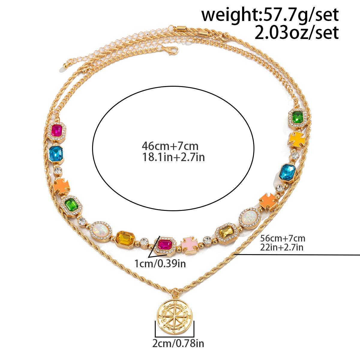 European and American cross-border colorful gemstone gold jewelry chain, fashionable and dazzling, high-end, light luxury, versatile necklace set