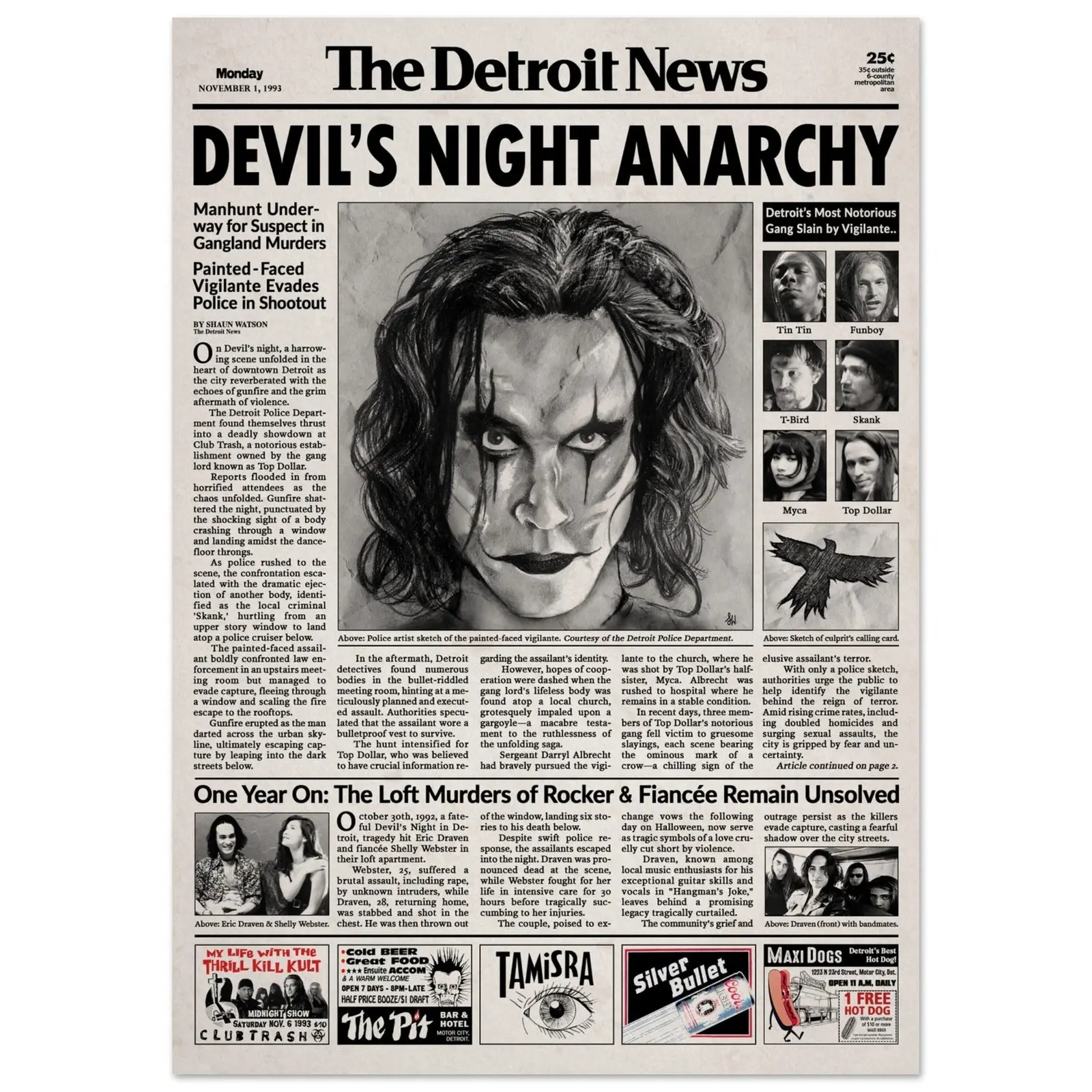 The Crow 1994 Movie Newspaper Poster
