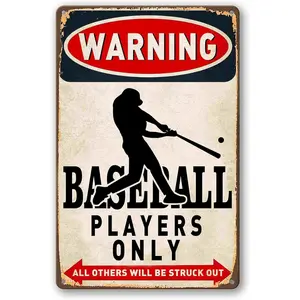 Vintage "Baseball Players Only" Warning Metal Tin Sign, 8x12in Retro Sports Wall Decor, Baseball Home Signs, Sport-Inspired Home Decor for Man Caves, Sport-Inspired Home Signs