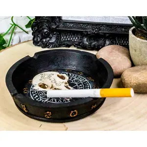 Ebros Occult Pentagram Moon Wheel Of The Year Horoscope Raven Skull Ashtray Figurine