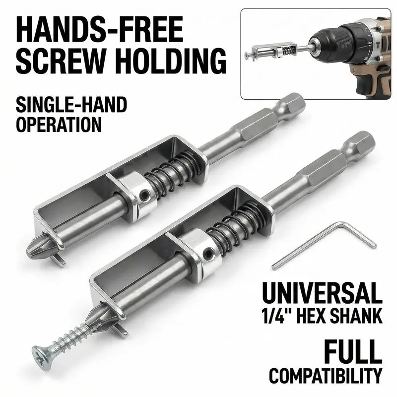 A set of 2PCS Spring-loaded Screw Holder Bit, Anti-drop Screwdriver Bit, Single-Hand Operation Bit Holder for Electricians, Mechanics, DIY Home Repair, Universal Screw Retaining Tool,summervibes