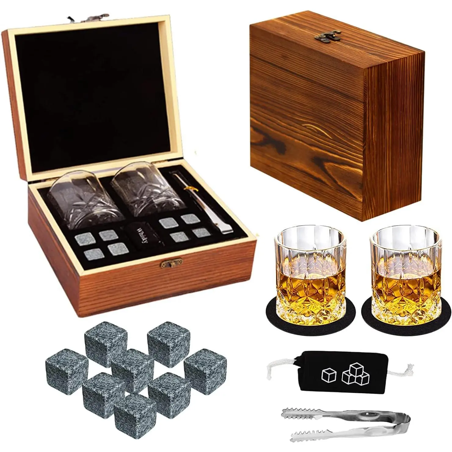 Stones  Set -   Glass Set Gifts for Men, 8 Granite Chilling  Rocks, 2   Glasses -  Gifts for Men Dad Husband Boyfriend Birthday Present