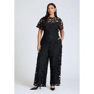 ELOQUII Women's Plus Size Short-Sleeve Lace Jumpsuit