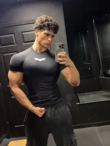 Men's Fitness Round Neck Short Sleeve T-Shirt, Slim Fit Outdoor Running Training Top, Quick Dry Elastic Cycling Shirt, Gym Workout Shirt