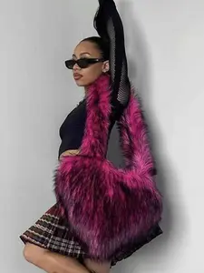 Imitation mink fur love plush bag for women large capacity fur fur shell bag personalized hot girl shoulder bag Valentine's Day