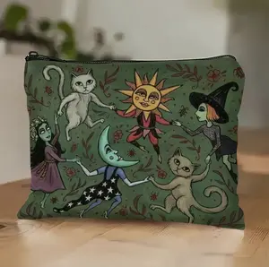 Enchanted Forest Pattern Makeup Bag, Portable Cosmetic Bag, Canvas Bag, Pencil Case, Large Capacity Stationery Bag, Multifunctional Storage Bag for Snacks, Pencil Case for Students