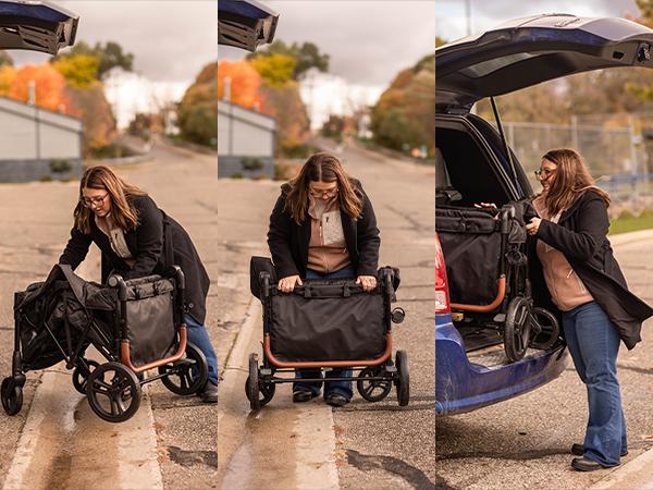 HARPPA Foldable 4 Seater Stroller Wagon, Mosquito Net & Canopy UPF50+, Stroller for Baby Toddler with Storage Bag, All-Terrain Wheels, Adjustable Handle & Cup Holder, Snack Tray