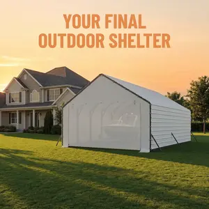YJ-Garvee Heavy-duty PE Shade Cloth for Metal Carports (frame not included) — 220 g/m² roll-up door panel with zip fastening, suitable for 20x20-foot carports, complete with elastic cord, white fabric