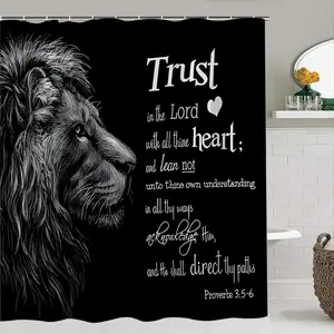 Creative Lion Silhouette Shower Curtain Set, Includes 12 Plastic Hooks, Non-Slip Mat, Toilet Lid Cover, Bathroom Shower Equipment, Home Bathroom Decor, Bathroom Accessory, Bathroom Decoration Accessories