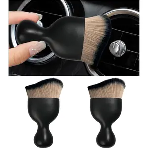 2PCS Interior Dust Brush, Soft Scratch Free Auto Detailing Brushes, Universal Vehicle Interior Cleaning Tool For Automotive Dashboard,Air Vents,Leather (Brown & Black)