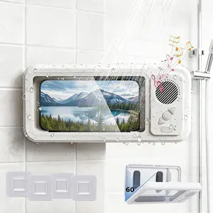 Bathroom shower waterproof phone holder Bluetooth speaker 360°Rotation touch screen mobile phone box watch movie listening music