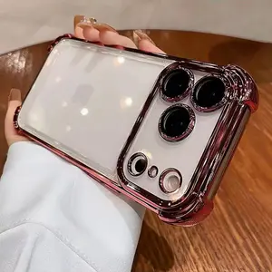 Apple Airbag Anti-Drop Shockproof Phone Case, Electroplated Transparent High-End Feel, Full Lens Protection, Fits iPhone 17pro Max 16pro 15 14 13 12 11
