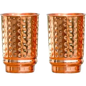 Set of 2 Hammered Pure Copper Tumblers for Storing and Drinking Water for Ayurvedic Medicine Cups| Copper Water Drinking Glass | 350 ml (11.8 fl. oz.)