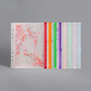 8 Color Glitter Transparent Zipper File Bags, Durable PVC Binder Covers, Ideal for Office School Travel Personal Organization