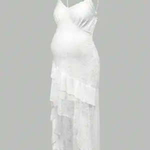 Elegant White Robe with Ruffled Hem and Flowing Design for Comfortable Wear