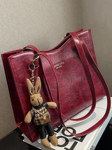 mother's day gift, women's zipper purse tote bag, fashionable solid color large capacity shoulder bag with rabbit charm, casual solid color shoulderbag, female trendy commuter bag for work, everyday bags
