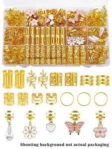 75pcs Floral Fantasy Hair Rings, Heart, Pearls, Daisy, Butterfly, Camellia, Adjustable Alloy Cuffs, Boho Garden Jewelry