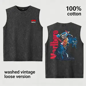 Vintage Washed Rodeo Cowboy Sleeveless Tank Top for Men Women, 100% Cotton Oversized Western Bull Rider Graphic Muscle Shirt, Retro Ranch Streetwear Tee, Casual Summer Gym Shirt, Country Style Gift for Boyfriend Husband Dad Rodeo Fans