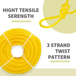 1/4 50ft Yellow Twisted Polypropylene Rope for Outdoor and Marine Use Visibility & Safety