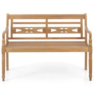 COSTWAY - 2-Person Teak Wood Patio Bench with Wide Backrest and Curved Armrests