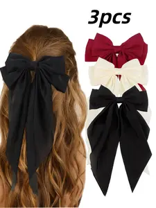 Silky Satin Bow Headband Set for Women & Girls, Burgundy, Colors, Large Bows with Long Tails, Elegant Hair Accessory, Hair Accessories Set