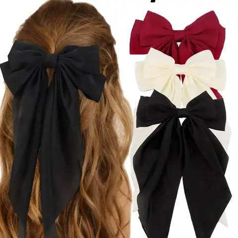Silky Satin Bow Headband Set for Women & Girls, Burgundy, Colors, Large Bows with Long Tails, Elegant Hair Accessory, Hair Bands, Hairbands, Hair Accessories Set