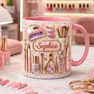 Personalized Nail Tech Mug 2D Printed 3D Effect Coffee Mug Custom Name Design for Manicurist Nail Technician Beauty Lover Gift for Women Girls Salon Owner Birthday Graduation Appreciation Gift Idea For Her