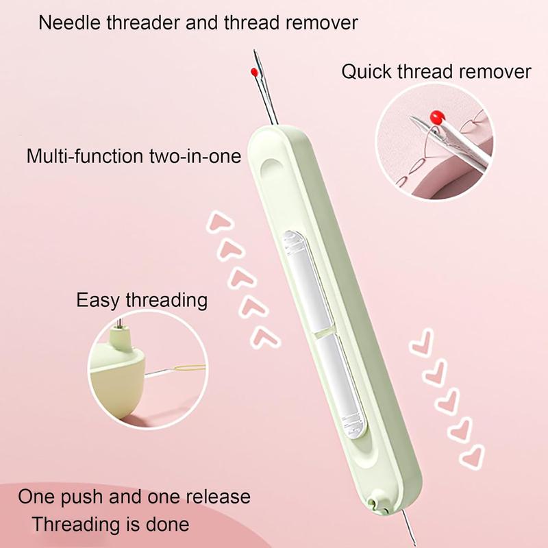 2Pcs Plug-in Needle Threader, 2 in 1 Threading and Thread Removal Tools, Stretchable Remover Needle Threading Tool for Hand Sewing Knitting Craft Quilting Supplies