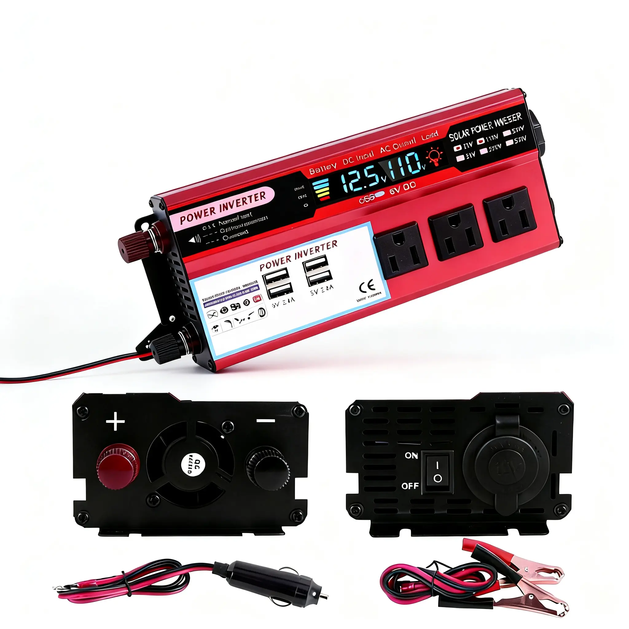 5000W Peak Car Power Inverter DC 12V to AC 110V, Multi‑AC Outlets & Fast Charging USB Ports, Portable Vehicle Power Converter for Truck RV Camping Emergency Backup