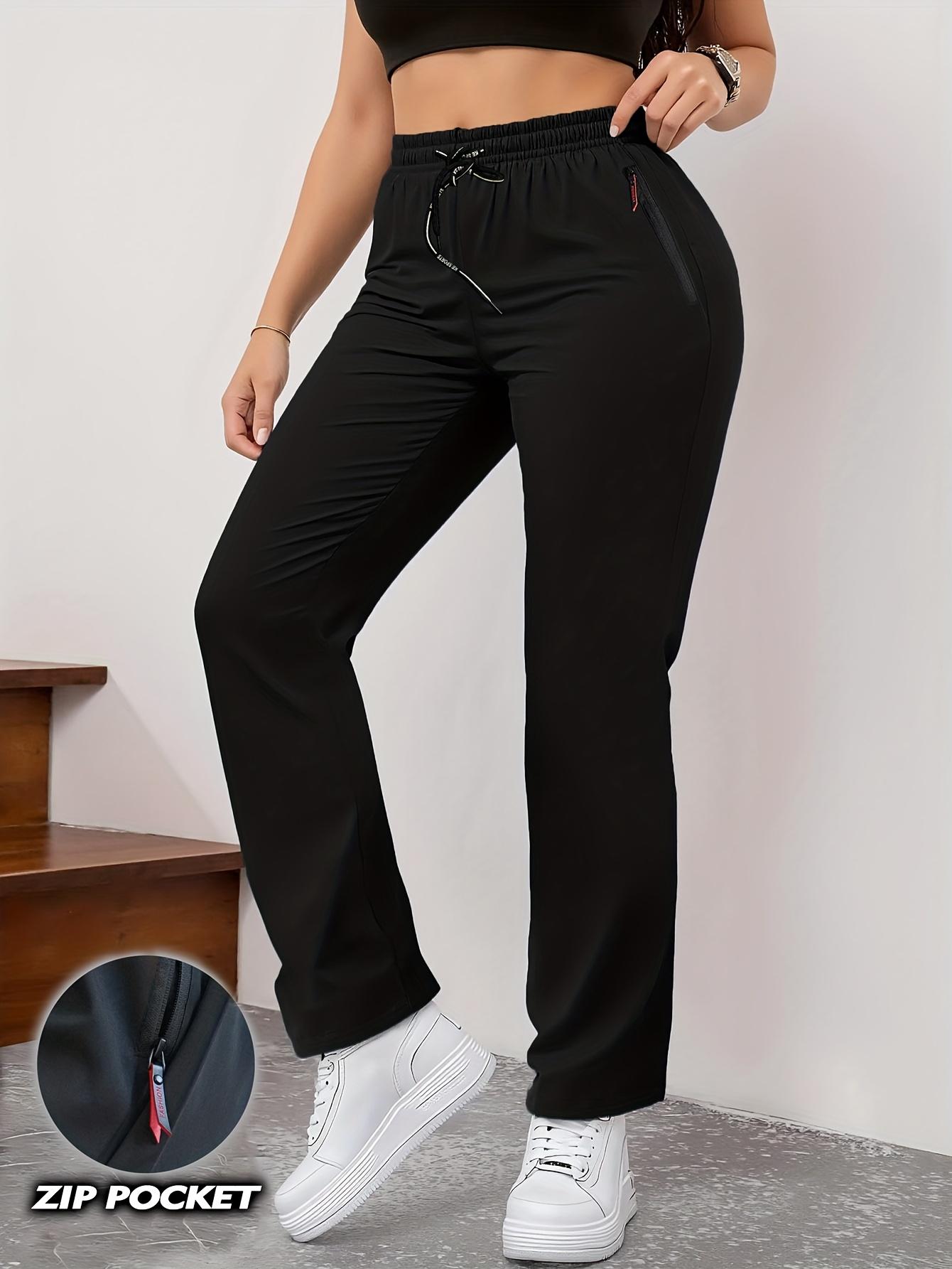 Women’s 3-Pack Summer High-Waist Straight-Leg Casual Jogger Pants with Zipper Pockets