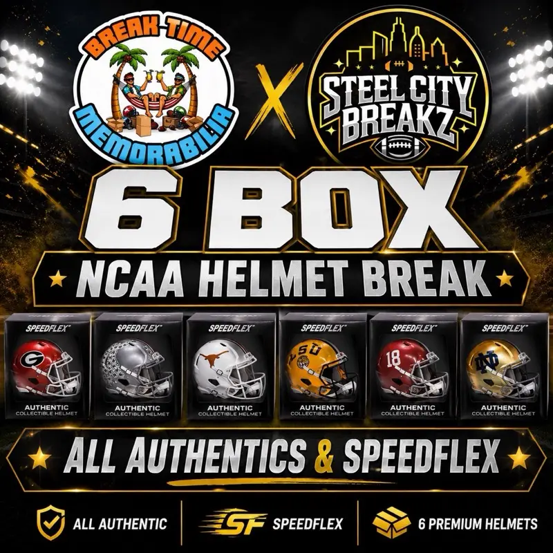 NCAA 6 Box Break- Sports Trading Card - 100% Authentic Helmet Break - ALL DIVISIONS REPRESENTED AT LEAST ONCE. 10 Authentic and 2 SPEED FLEX