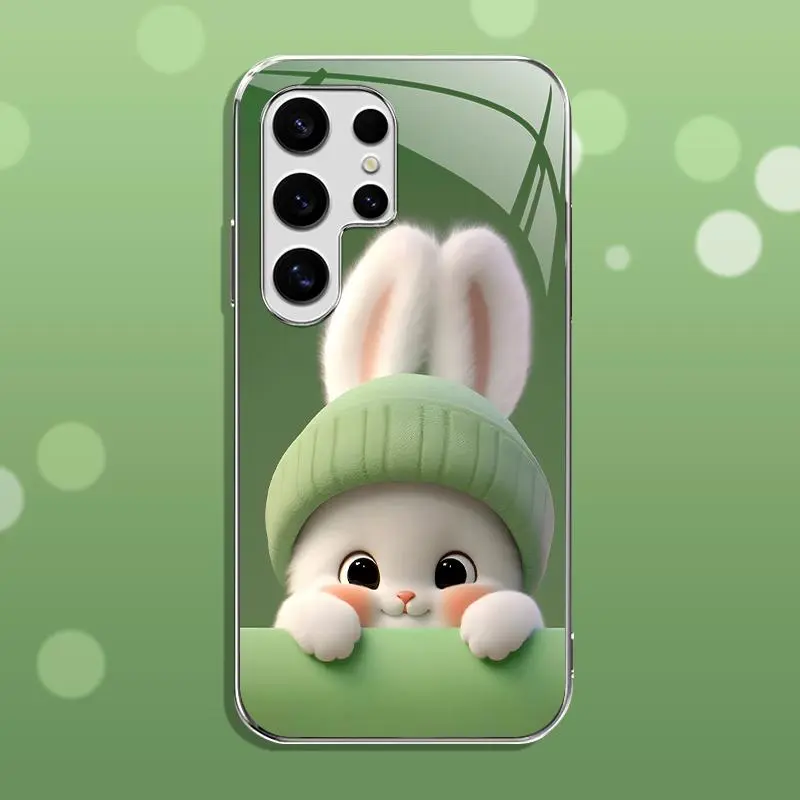 Light green rabbit panda for【Galaxy S25 Ultra】luxury electroplated glass mobile phone case --- 975