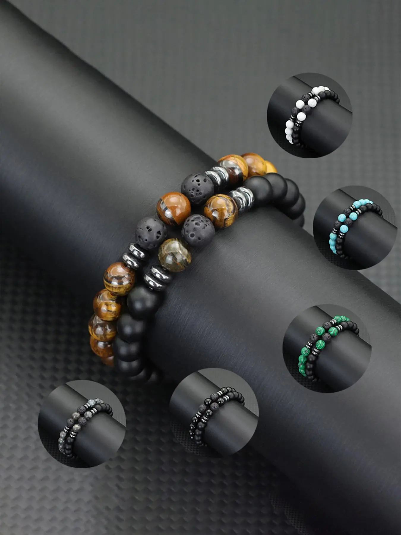 2 Piece Set Men's Handmade 8mm Natural Malachite Beaded Bracelets, Exquisite Bracelet, Stylish Accessories for Him, Ideal Gift for Special Occasions, High Quality Bracelet, Original Bracelets