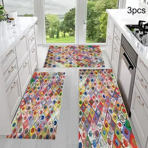 Colorful Kitchen Rug Set of 3, Non-Slip Comfortable Mats, Farmhouse Chef Rugs for Kitchen Sink Laundry Room Decor